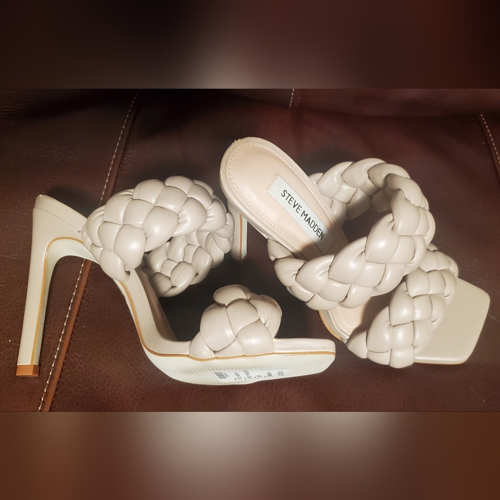 Steve Madden Kenley braided stiletto heel cushioned taupe sz 6